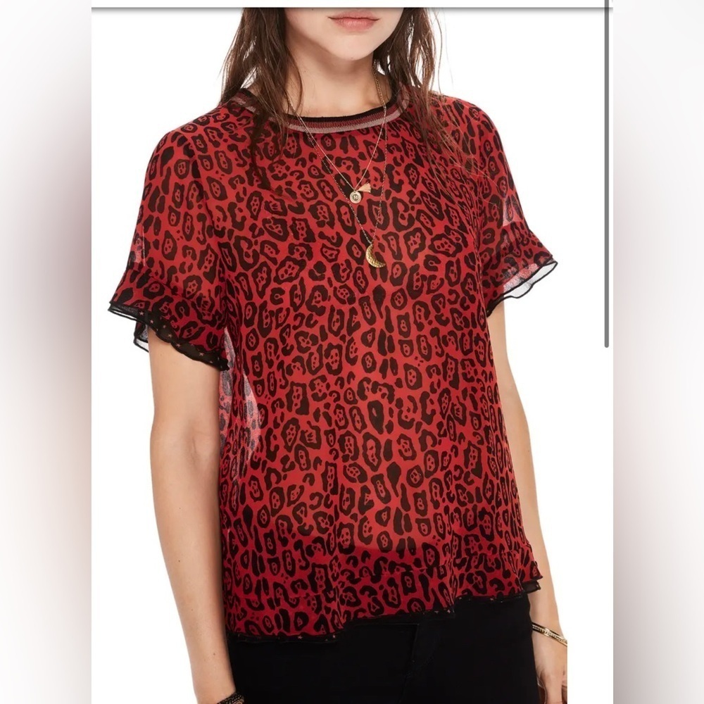 Scotch & Soda|| The Peaks Sheer Animal Print Top XS Sheer Red/Black, Worn Once